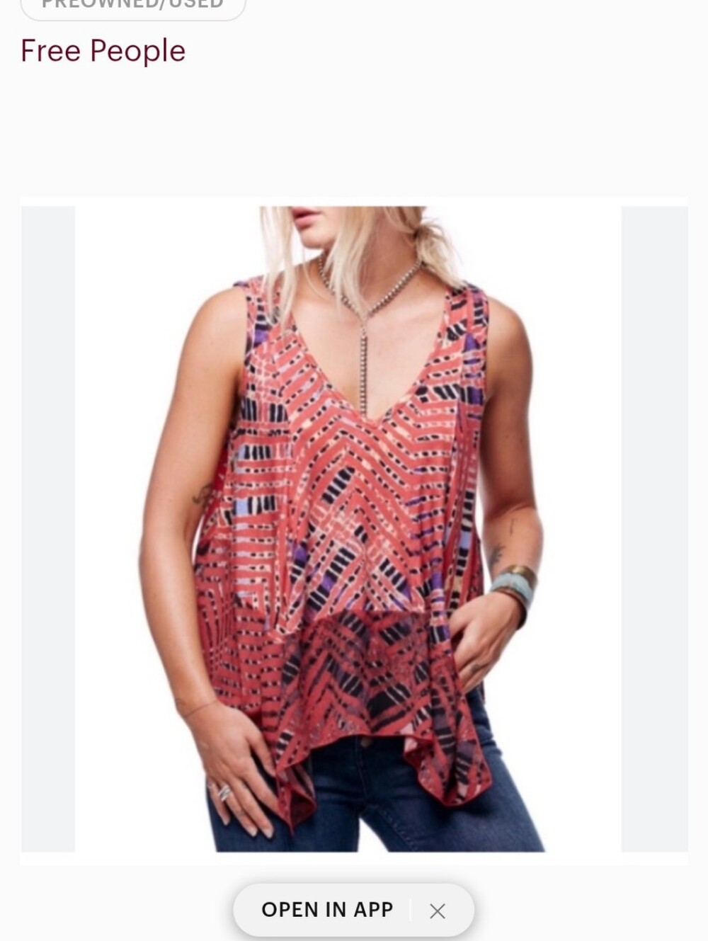 Free People Day Dreamer printed tank top Size S Fits Like M/L